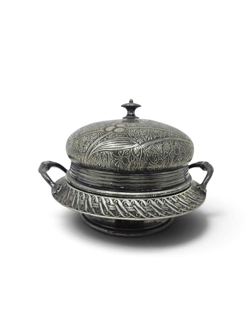 Antique Reed & Barton 1917 Silverplate Dome Cover Butter Dish w/ Repousse Detail